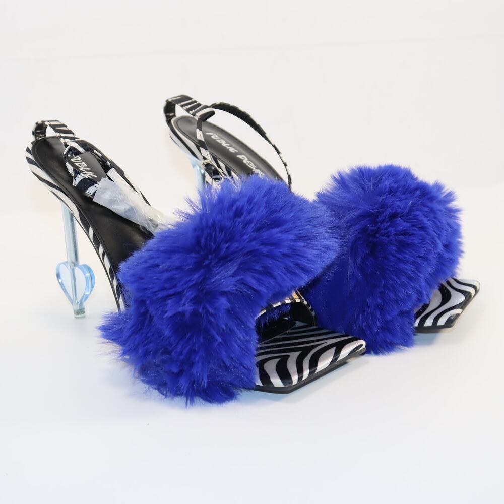 Public Desire Blue Faux Fur Zebra Print Heels Size‎ 8 NIB